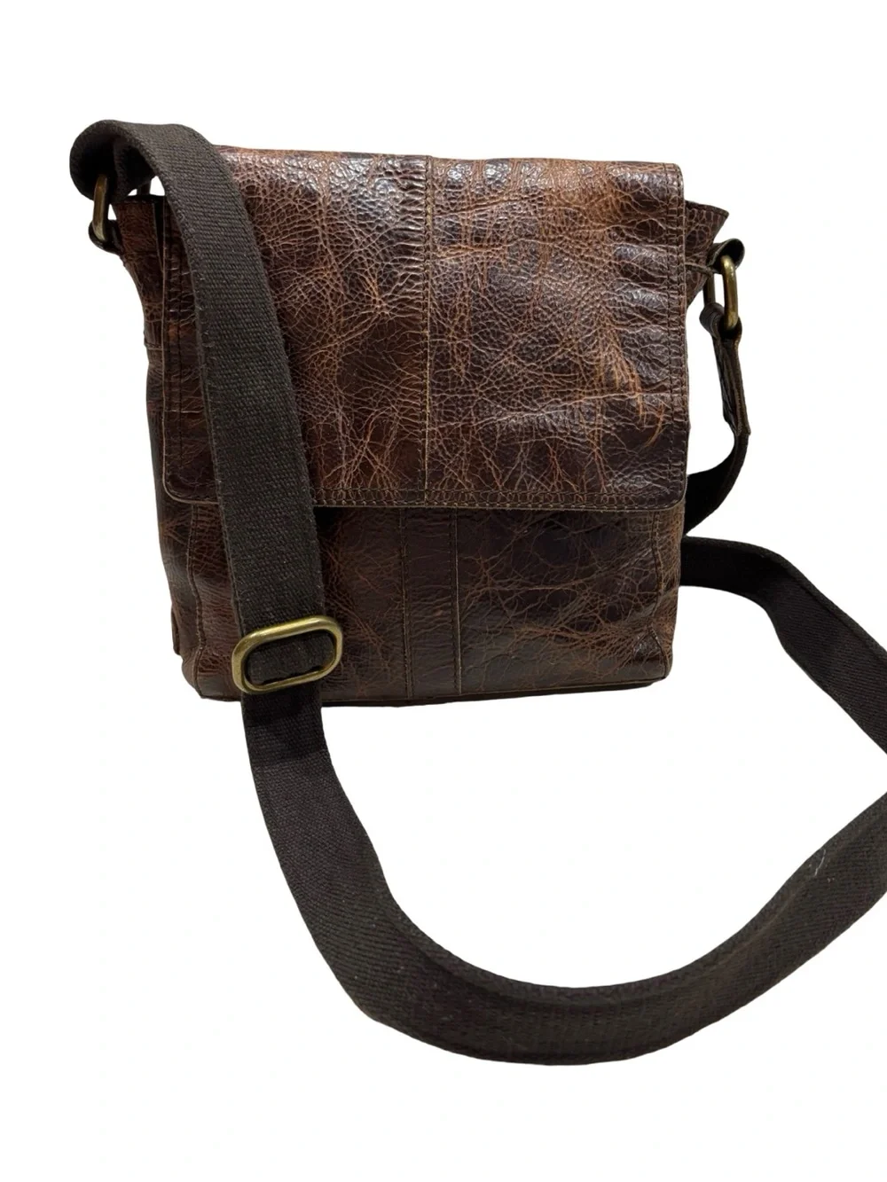 Vintage Fossil Distressed Brown Leather Crossbody Bag